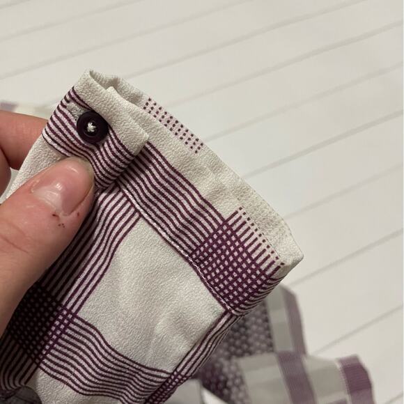 FYLO London Maroon White Plaid Chiffon Sheer‎ Button Front Top Blouse Small - Picture 4 of 7